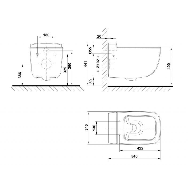 VAS WC EOS SUSPENDAT 54X34 CM ALB
